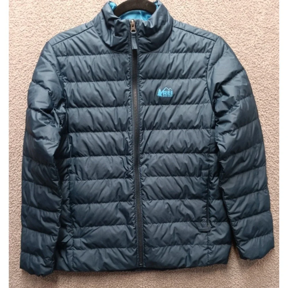 REI‎ Co-op Down Puffer Jacket Youth Large Blue Zip 80% Down